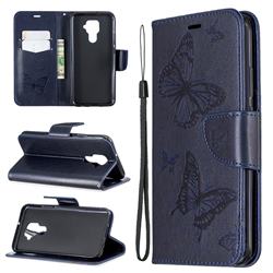 Embossing Double Butterfly Leather Wallet Case for Huawei Mate 30 Lite(Nova 5i Pro) - Dark Blue