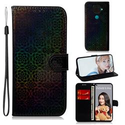 Laser Circle Shining Leather Wallet Phone Case for Huawei Mate 30 Lite(Nova 5i Pro) - Black