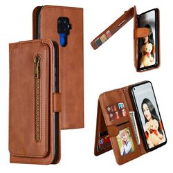 Multifunction 9 Cards Leather Zipper Wallet Phone Case for Huawei Mate 30 Lite(Nova 5i Pro) - Brown
