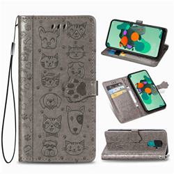 Embossing Dog Paw Kitten and Puppy Leather Wallet Case for Huawei Mate 30 Lite(Nova 5i Pro) - Gray