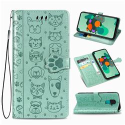 Embossing Dog Paw Kitten and Puppy Leather Wallet Case for Huawei Mate 30 Lite(Nova 5i Pro) - Green