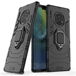 Black Panther Armor Metal Ring Grip Shockproof Dual Layer Rugged Hard Cover for Huawei Mate 30 Pro - Black