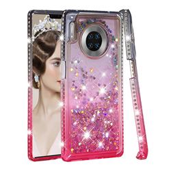 Diamond Frame Liquid Glitter Quicksand Sequins Phone Case for Huawei Mate 30 Pro - Gray Pink