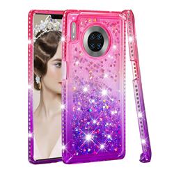 Diamond Frame Liquid Glitter Quicksand Sequins Phone Case for Huawei Mate 30 Pro - Pink Purple