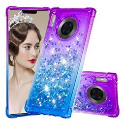 Rainbow Gradient Liquid Glitter Quicksand Sequins Phone Case for Huawei Mate 30 Pro - Purple Blue