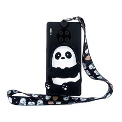 Cute Panda Neck Lanyard Zipper Wallet Silicone Case for Huawei Mate 30 Pro