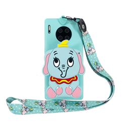 Blue Elephant Neck Lanyard Zipper Wallet Silicone Case for Huawei Mate 30 Pro