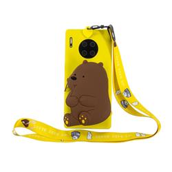 Yellow Bear Neck Lanyard Zipper Wallet Silicone Case for Huawei Mate 30 Pro