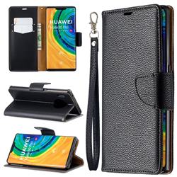 Classic Luxury Litchi Leather Phone Wallet Case for Huawei Mate 30 Pro - Black