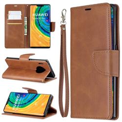 Classic Sheepskin PU Leather Phone Wallet Case for Huawei Mate 30 Pro - Brown