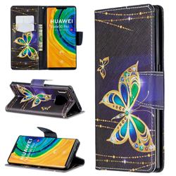 Golden Shining Butterfly Leather Wallet Case for Huawei Mate 30 Pro