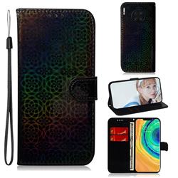 Laser Circle Shining Leather Wallet Phone Case for Huawei Mate 30 Pro - Black