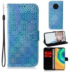 Laser Circle Shining Leather Wallet Phone Case for Huawei Mate 30 Pro - Blue