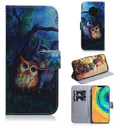 Oil Painting Owl PU Leather Wallet Case for Huawei Mate 30 Pro