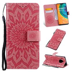 Embossing Sunflower Leather Wallet Case for Huawei Mate 30 Pro - Pink