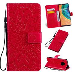 Embossing Sunflower Leather Wallet Case for Huawei Mate 30 Pro - Red