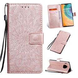 Embossing Sunflower Leather Wallet Case for Huawei Mate 30 Pro - Rose Gold