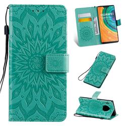Embossing Sunflower Leather Wallet Case for Huawei Mate 30 Pro - Green