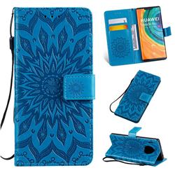 Embossing Sunflower Leather Wallet Case for Huawei Mate 30 Pro - Blue