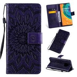 Embossing Sunflower Leather Wallet Case for Huawei Mate 30 Pro - Purple
