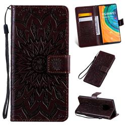 Embossing Sunflower Leather Wallet Case for Huawei Mate 30 Pro - Brown