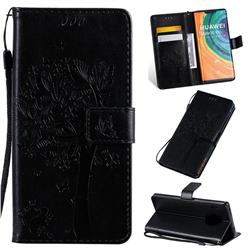 Embossing Butterfly Tree Leather Wallet Case for Huawei Mate 30 Pro - Black