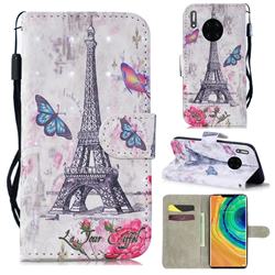 Paris Tower 3D Painted Leather Wallet Phone Case for Huawei Mate 30 Pro