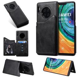 Luxury Multifunction Magnetic Card Slots Stand Calf Leather Phone Back Cover for Huawei Mate 30 Pro - Black