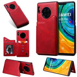 Luxury Multifunction Magnetic Card Slots Stand Calf Leather Phone Back Cover for Huawei Mate 30 Pro - Red