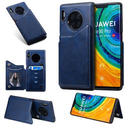 Luxury Multifunction Magnetic Card Slots Stand Calf Leather Phone Back Cover for Huawei Mate 30 Pro - Blue