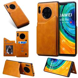 Luxury Multifunction Magnetic Card Slots Stand Calf Leather Phone Back Cover for Huawei Mate 30 Pro - Brown