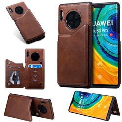 Luxury Multifunction Magnetic Card Slots Stand Calf Leather Phone Back Cover for Huawei Mate 30 Pro - Coffee