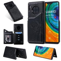 Luxury R61 Tree Cat Magnetic Stand Card Leather Phone Case for Huawei Mate 30 Pro - Black