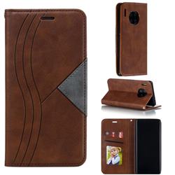 Retro S Streak Magnetic Leather Wallet Phone Case for Huawei Mate 30 Pro - Brown