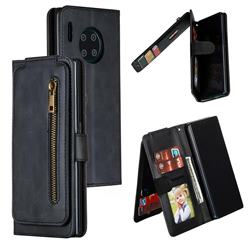 Multifunction 9 Cards Leather Zipper Wallet Phone Case for Huawei Mate 30 Pro - Black