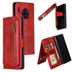 Multifunction 9 Cards Leather Zipper Wallet Phone Case for Huawei Mate 30 Pro - Red