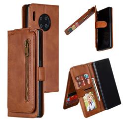 Multifunction 9 Cards Leather Zipper Wallet Phone Case for Huawei Mate 30 Pro - Brown