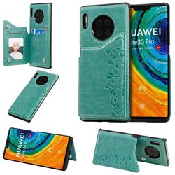 Yikatu Luxury Cute Cats Multifunction Magnetic Card Slots Stand Leather Back Cover for Huawei Mate 30 Pro - Green