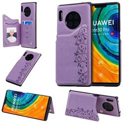 Yikatu Luxury Cute Cats Multifunction Magnetic Card Slots Stand Leather Back Cover for Huawei Mate 30 Pro - Purple