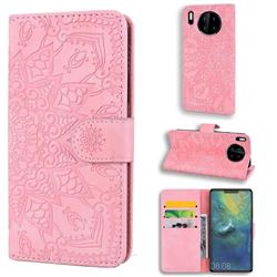 Retro Embossing Mandala Flower Leather Wallet Case for Huawei Mate 30 Pro - Pink