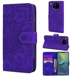 Retro Embossing Mandala Flower Leather Wallet Case for Huawei Mate 30 Pro - Purple
