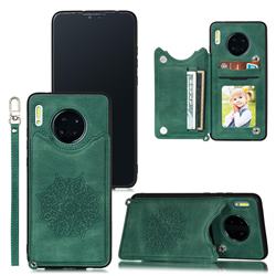 Luxury Mandala Multi-function Magnetic Card Slots Stand Leather Back Cover for Huawei Mate 30 Pro - Green
