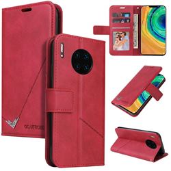 GQ.UTROBE Right Angle Silver Pendant Leather Wallet Phone Case for Huawei Mate 30 Pro - Red