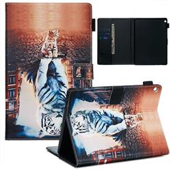 Cat and Tiger Matte Leather Wallet Tablet Case for Huawei MediaPad M3 Lite 10