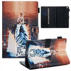 Cat and Tiger Matte Leather Wallet Tablet Case for Huawei MediaPad M3 Lite 8