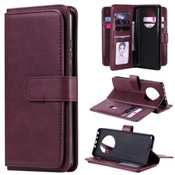 Multi-function Ten Card Slots and Photo Frame PU Leather Wallet Phone Case Cover for Huawei Mate 40 - Claret
