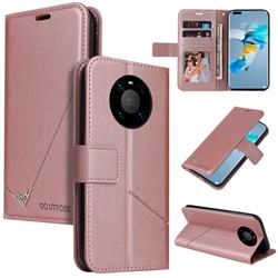 GQ.UTROBE Right Angle Silver Pendant Leather Wallet Phone Case for Huawei Mate 40 - Rose Gold
