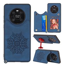 Luxury Mandala Multi-function Magnetic Card Slots Stand Leather Back Cover for Huawei Mate 40 - Blue