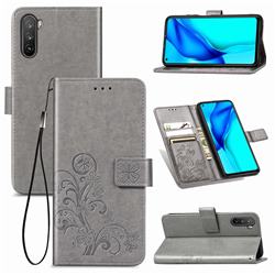 Embossing Imprint Four-Leaf Clover Leather Wallet Case for Huawei Mate 40 Lite - Grey