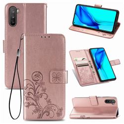 Embossing Imprint Four-Leaf Clover Leather Wallet Case for Huawei Mate 40 Lite - Rose Gold